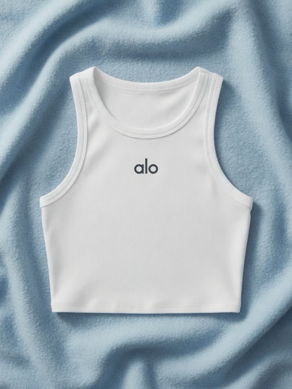 Alo White Ribbed Cropped Tank